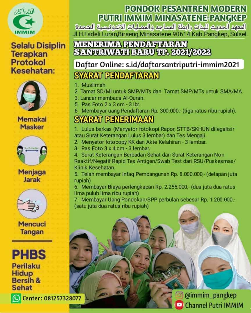 PPDB Putri IMMIM TP. 2021/2022. (foto: ist/humaspesantren)